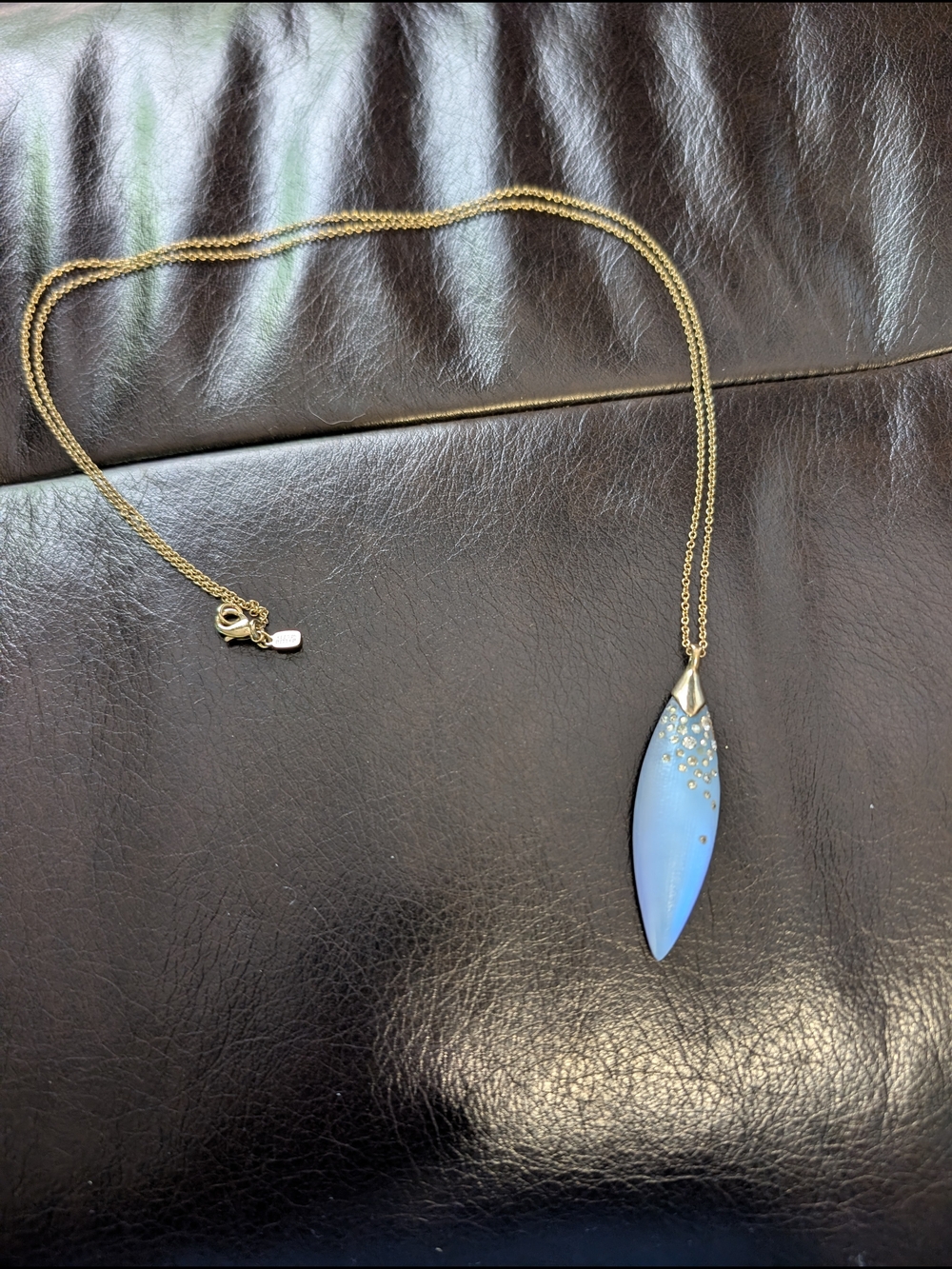 Alexis Bittar Gold Chain Necklace with Light Blue Teardrop Pendant